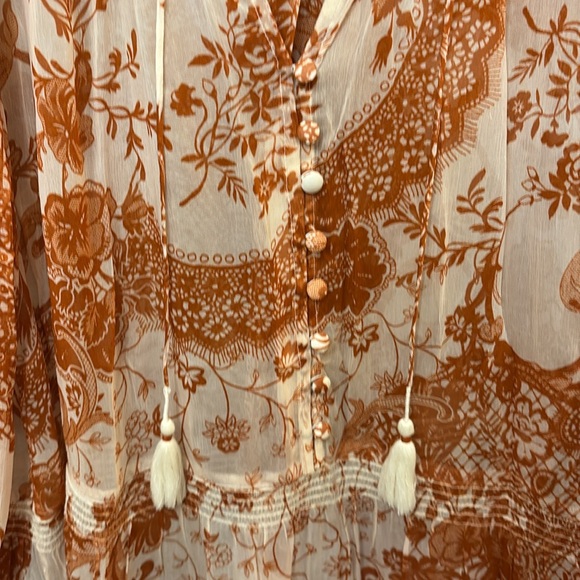 Anthropologie Burnt Orange and Cream Bohemian Tiered Long-Sleeve Dress - Picture 7 of 8